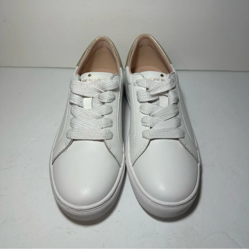 NEW Kate Spade Womens Alanna Sneaker Trainer White Gold Casual Everyday 6.5 NWOB